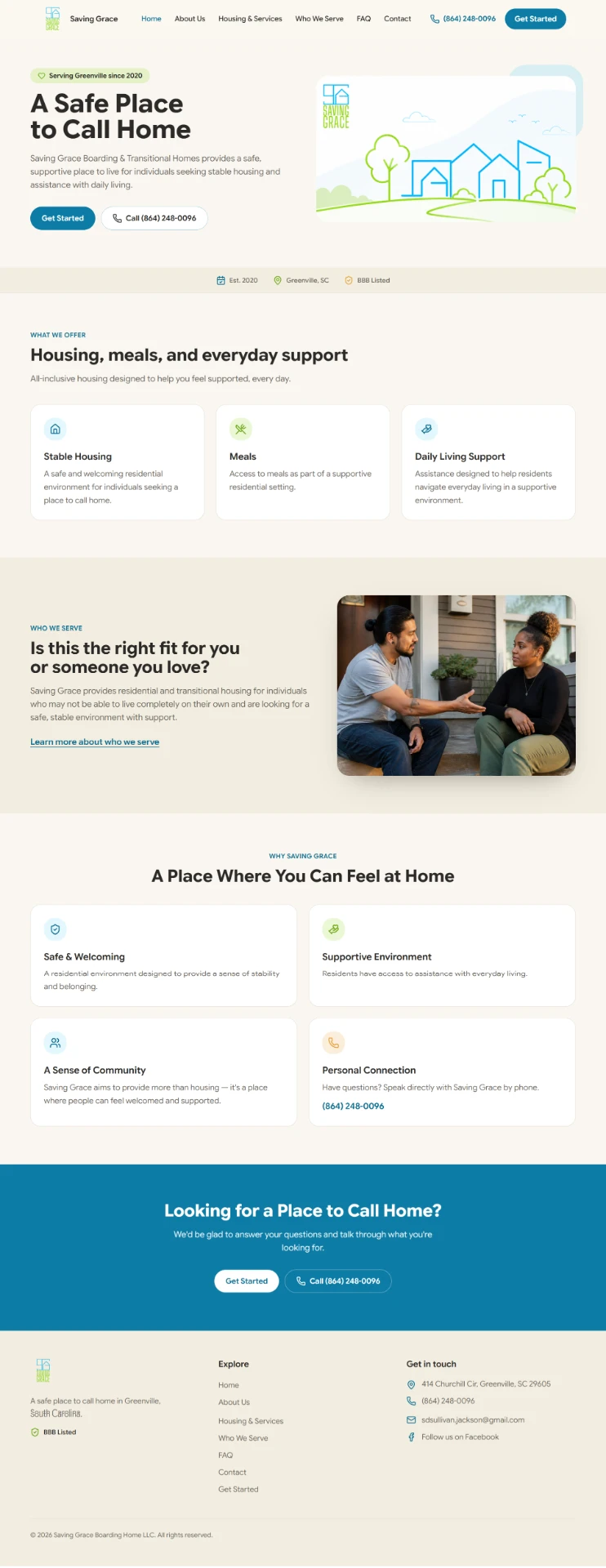 Saving Grace Boarding & Transitional Homes website screenshot