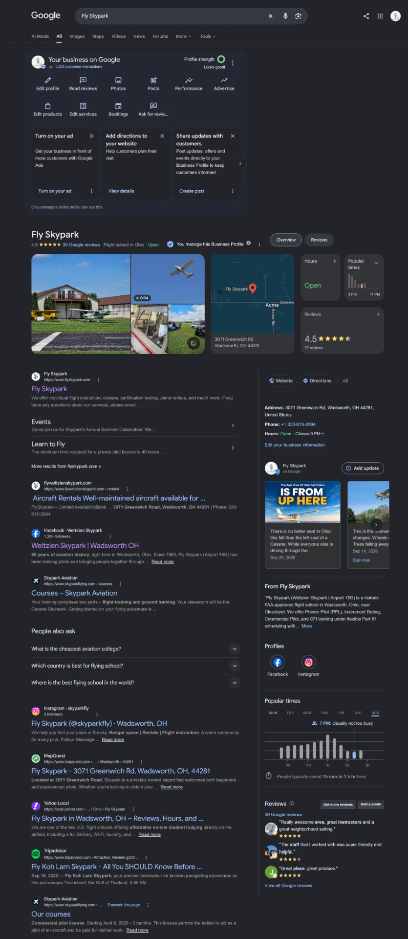 Fly Skypark website screenshot